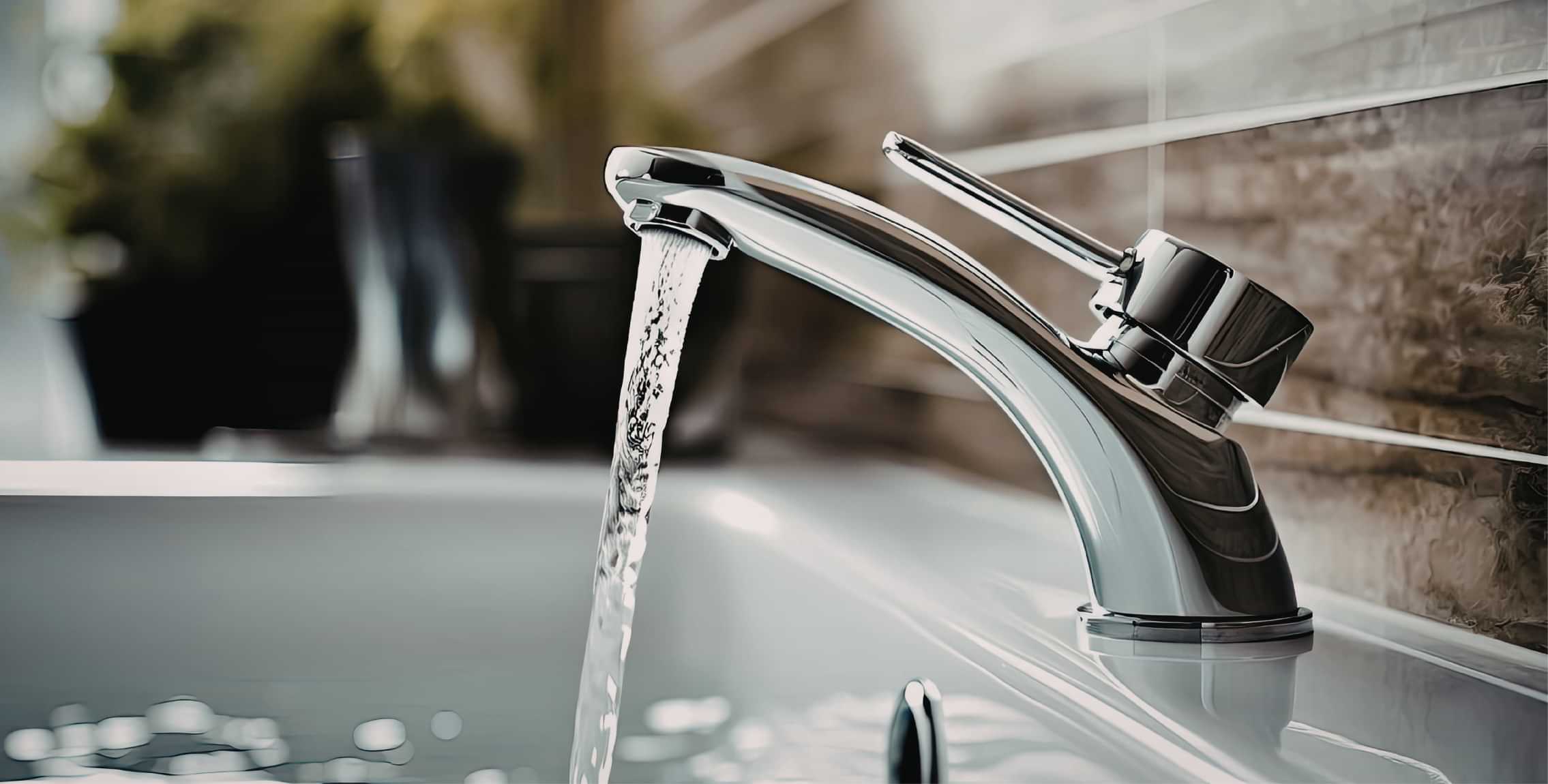 Modern bathroom faucet running water after minor plumbing repair