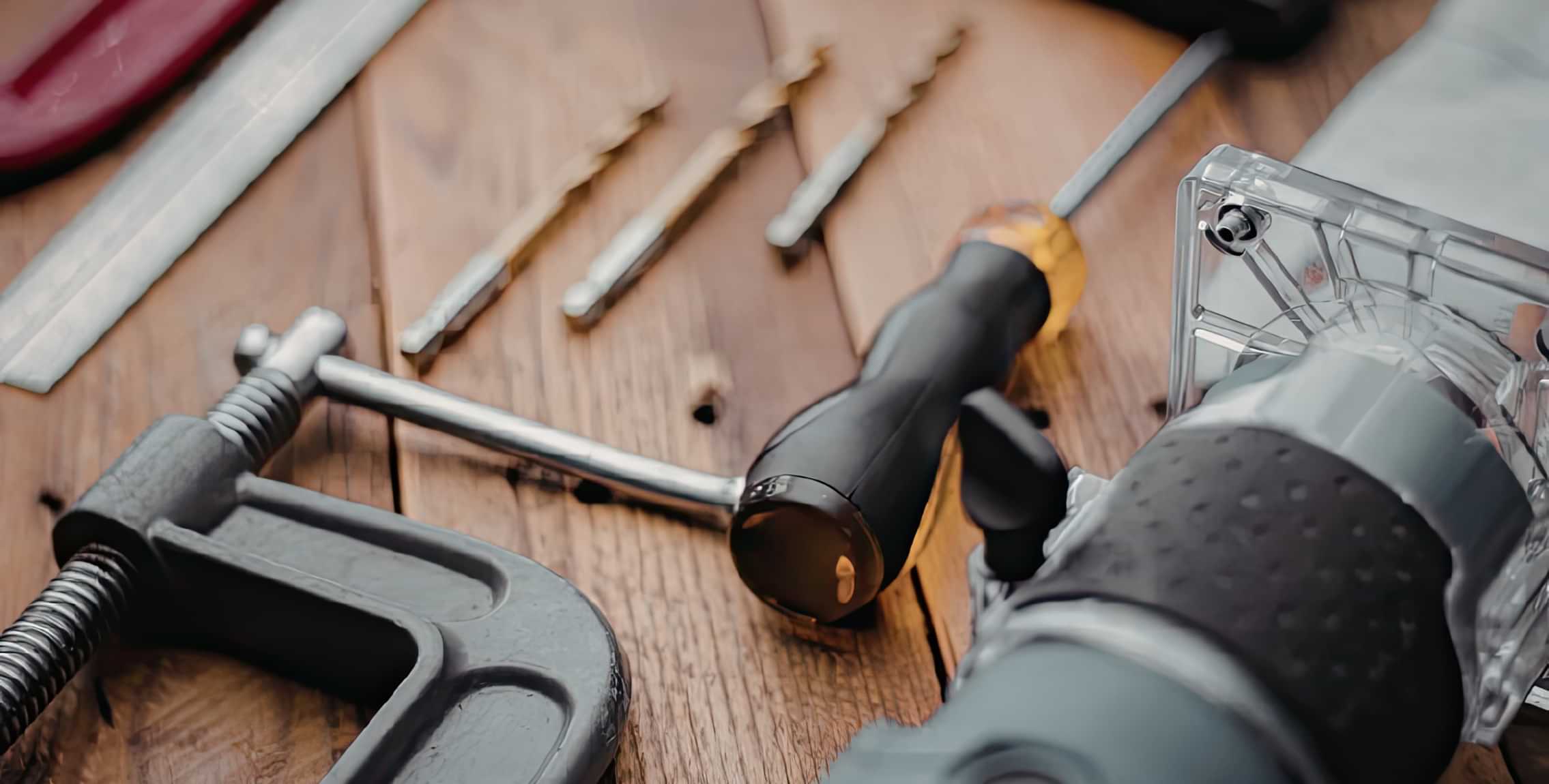 Handyman tools and power drill prepared for property maintenance work